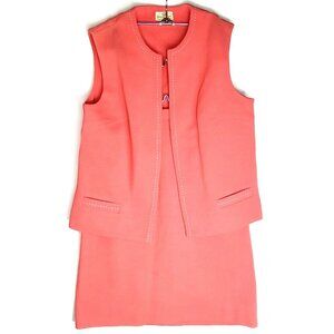 Vintage Butte Knit Salmon Pink 100% Wool 2 Piece Vest & Skirt Made in USA 1960s